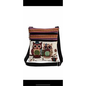 The cutest owl, canvas, Crossbody bag, hand embroidered multi compartments